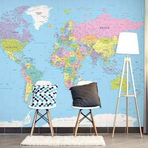 3D Classic World Map R1105 Verwijderbaar Behang Zelfklevend Behang Extra Grote Peel &Stick Wallpaper Wallpaper Mural AJ WALLPAPERS