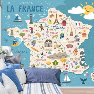 3D-kaart van Frankrijk L981 verwijderbaar behang zelfklevend behang extra grote peel & stick behang muurschildering AJ WALLPAPERS