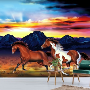3D Horse Race A1470 verwisselbare wallpaper zelf klevende wallpaper extra grote Peel & stick Wallpaper Wallpaper muurschildering AJ WALLPAPERS