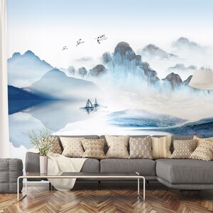 3D Natuurlijke Blauwe Bergen R1234 Verwijderbaar Behang Zelfklevend Behang Extra Grote Peel &Stick Wallpaper Wallpaper Mural AJ WALLPAPERS