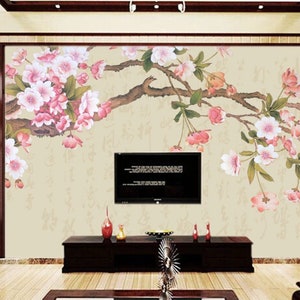 3D chinesischen Stil Blumen N153 abnehmbare Tapete selbstklebende Tapete Extra große Peel & Stick Wallpaper Wallpaper Wandbild AJ WALLPAPERS