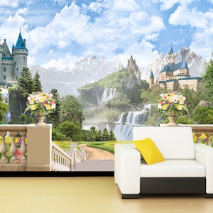 3D Schloss und Pflanzen L215 abnehmbare Tapete selbstklebende Tapete Extra große Peel & Stick Wallpaper Wallpaper Wandbild AJ WALLPAPERS