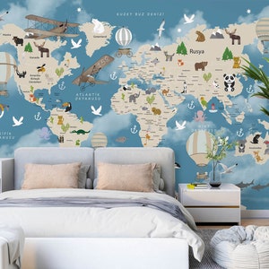3D Sky World Map L2539 Papel de parede removível Papel de parede autoadesivo Extra grande Peel & Stick Papel de parede Mural AJ WALLPAPERS