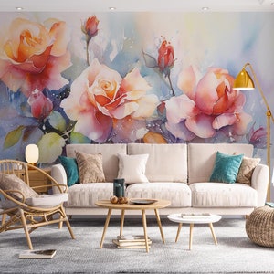 3D Aquarell Rosen L2599 Abnehmbare Tapete Selbstklebende Tapete Extra Großes Peel & Stick-Tapete Wandbild AJ WALLPAPERS