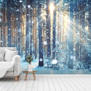 3D Sunshine Snow Forest R4335 Fondo de pantalla extraíble Fondo de pantalla autoadhesivo Papel tapiz extra grande Peel & Stick Wallpaper Wallpaper Mural AJ WALLPAPERS