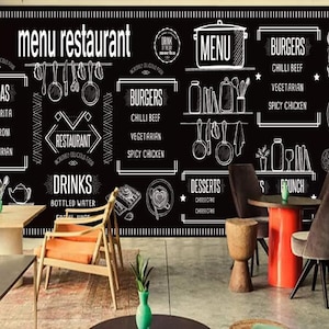 Menú Restaurante 3D MMM104 Fondo de pantalla extraíble Autoadhesivo Papel pintado Extra grande Peel & Stick Wallpaper Mural AJ WALLPAPERS
