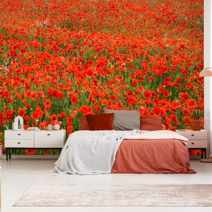 3D Poppy Field L1042 Papel pintado removible Papel pintado autoadhesivo Extra grande Peel & Stick Wallpaper Mural AJ WALLPAPERS