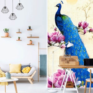 3D Pure Blue Peacock R1577 Verwijderbaar Behang Zelfklevend Behang Extra Grote Peel &Stick Wallpaper Wallpaper Mural AJ WALLPAPERS