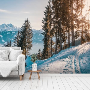 3D Snow Mountain Trees R4197 Fondo de pantalla extraíble Fondo de pantalla autoadhesivo Papel tapiz Extra grande Peel & Stick Wallpaper Wallpaper Mural AJ WALLPAPERS
