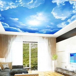 3D azul cielo blanco nube CC219 techo fondo de pantalla extraíble autoadhesivo papel pintado grande Peel & Stick Wallpaper Mural AJ WALLPAPERS
