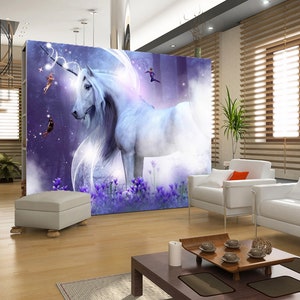 3D Wald Einhorn Charm R4908 abnehmbare Tapete selbstklebend Tapete extra groß Peel & Stick Tapete Tapete Wandbild AJ WALLPAPERS