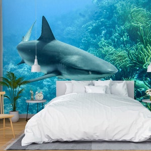 3D Animal Big Shark L1036 Papel pintado removible Papel pintado autoadhesivo Papel pintado extra grande Peel & Stick Papel pintado Mural AJ WALLPAPERS