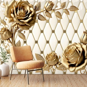 Papel de parede removível 3d esculpido flor rosa l1115, papel de parede autoadesivo, extra grande, casca e bastão, mural aj