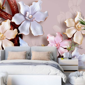 3D Pearl Flowers L1920 Papel pintado removible Papel pintado autoadhesivo Extra grande Peel & Stick Wallpaper Mural AJ WALLPAPERS