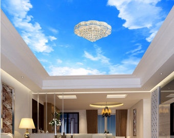 3D Blue Sky White Cloud CC351 Ceiling Wallpaper Removable Self Adhesive Wallpaper Large Peel & Stick Wallpaper Wallpaper Mural AJ WALLPAPERS
