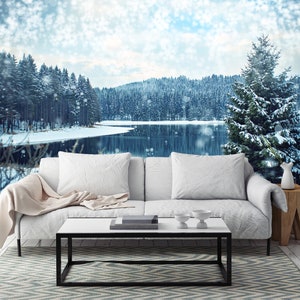 3D Snowy Day Kiefernwald R4648 abnehmbare Tapete selbstklebend Tapete extra groß Peel & Stick Tapete Tapete Wandbild AJ WALLPAPERS