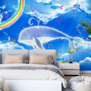 3D Dreamy Animal Whale L1473 Papel pintado removible Papel pintado autoadhesivo Papel pintado extra grande Peel & Stick Papel pintado Mural AJ WALLPAPERS