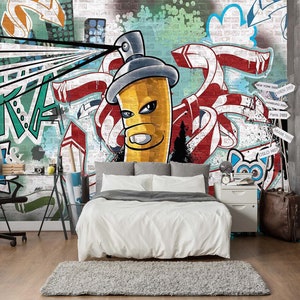 3D abstract Graffiti L109 Fondos de pantalla extraíbles Autoadhesivo Fondo de pantalla Extra grande Peel & Stick Wallpaper Mural AJ WALLPAPERS