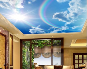 Papel pintado para techo 3D Cielo y Arcoíris CA380 - 61''x101'' - Lienzo Premium