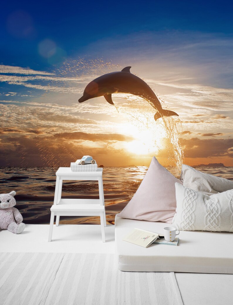 3D Jumping Dolphin L55 Removable Wallpaper Self Adhesive Wallpaper Extra Large Peel /& Stick Wallpaper Wallpaper Mural AJ WALLPAPERS