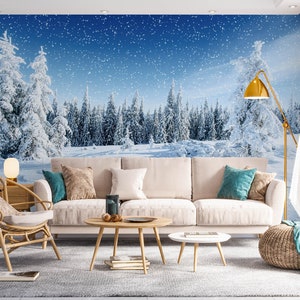 3D verschneite Kiefernwald L2138 abnehmbare Tapete selbstklebende Tapete Extra große Peel & Stick Wallpaper Tapete Wandbild AJ HINTERGRUNDBILDER