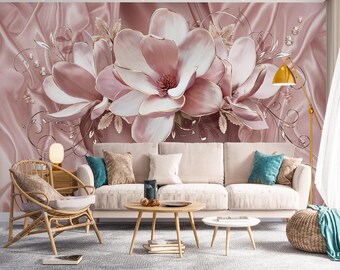 3D Artistic Pink Flowers L3122 Removable Wallpaper Self Adhesive