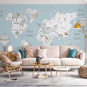 Carte du monde 3D dessinée à la main L2574 Papier peint amovible auto-adhésif Papier peint très grand papier peint AJ WALLPAPERS