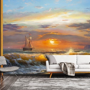 3D Meer Sonnenuntergang Blick R1049 abnehmbare Tapete selbstklebende Tapete extra groß Peel & Stick Tapete Tapete Wandbild AJ WALLPAPERS