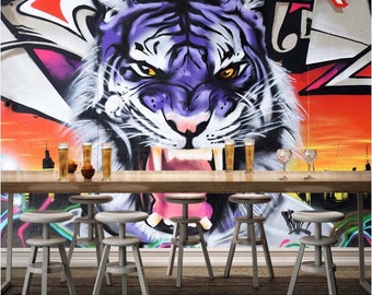 3D Tiger Graffiti C103 Removable Wallpaper Self Adhesive Wallpaper Extra Large Peel & Stick Wallpaper Wallpaper Mural AJ WALLPAPERSS