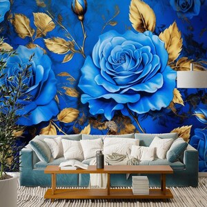 3D Fantasy Blue Rose L1776 Papel pintado removible Papel pintado autoadhesivo Papel pintado extra grande Peel & Stick Papel pintado Mural AJ WALLPAPERS