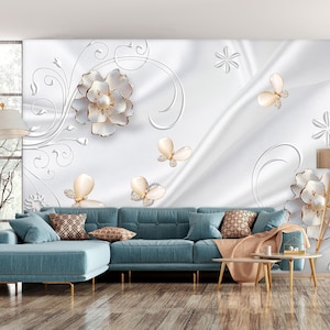 3D Pearl Art Bloemen R1316 Verwijderbaar Behang Zelfklevend Behang Extra Grote Peel &Stick Wallpaper Wallpaper Mural AJ WALLPAPERS
