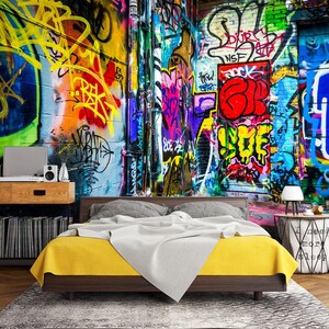 3D Graffiti Art Design L1699 Papel pintado removible Papel pintado autoadhesivo Papel pintado extra grande Peel & Stick Papel pintado Mural AJ WALLPAPERS