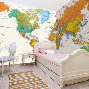 Mapa do mundo 3D L14 Papel de parede removível Papel de parede autoadesivo Extra grande Peel & Stick Papel de parede Mural AJ WALLPAPERS