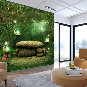 3D Wald grüne Lichter R4400 abnehmbare Tapete selbstklebend Tapete extra groß Peel & Stick Tapete Tapete Wandbild AJ WALLPAPERS