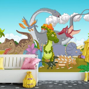 3D Cartoon Dinosaurier R1181 abnehmbare Tapete selbstklebend Tapete extra groß Peel & Stick Tapete Tapete Wandbild AJ WALLPAPERS