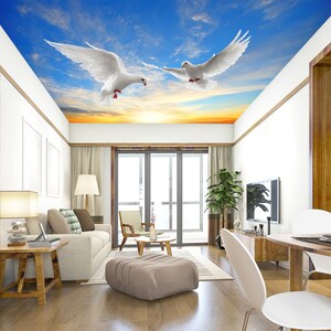 3D Funny Pigeons CA550 Ceiling Wallpaper Removable Self Adhesive Wallpaper Large Peel & Stick Wallpaper Wallpaper Mural AJ WALLPAPERS