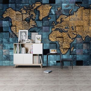 3D Mapa Dourado L703 Papel de Parede Removível Papel de Parede Autoadesivo Extra Grande Peel & Stick Papel de Parede Mural AJ PAPÉIS DE PAREDE