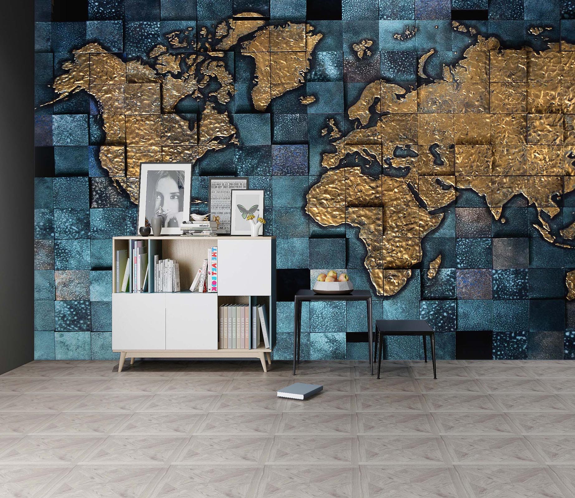 3D Golden Map L703 Removable Wallpaper Self Adhesive Wallpaper Extra Large Peel & Stick Wallpaper Wallpaper Mural AJ WALLPAPERS