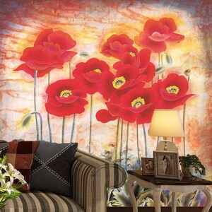 3D Romantische rote Mohn R11339 abnehmbare Tapete selbstklebend Tapete extra groß Peel & Stick Tapete Tapete Wandbild AJ WALLPAPERS
