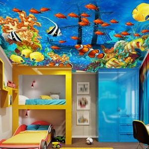 3D Cartoon Ocean World CA3451 Deckentapete abnehmbare selbstklebende Tapete große Peel & Stick Tapete Tapete Wandbild AJ WALLPAPERS