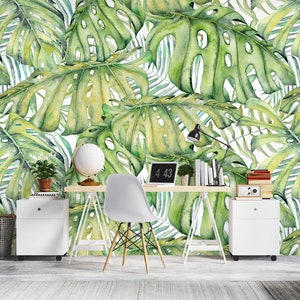 3D Groene Monstera Bladeren R1097 Verwijderbaar Behang Zelfklevend Behang Extra Grote Peel &Stick Wallpaper Wallpaper Mural AJ WALLPAPERS