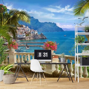 3D Haus Am Meer Balkon R6756 abnehmbare Tapete selbstklebend Tapete extra groß Peel & Stick Tapete Tapete Wandbild AJ WALLPAPERS