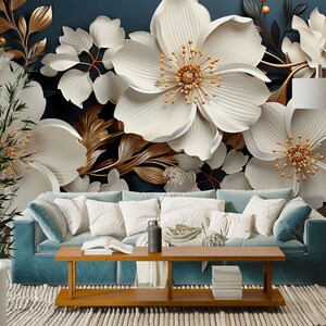 3D Flores Brancas Puras L1765 Papel de Parede Removível Papel de Parede Autoadesivo Extra Grande Peel & Stick Papel de Parede Mural AJ PAPÉIS DE PAREDE