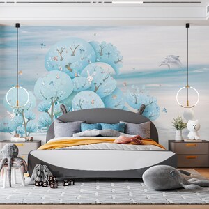3D Blue Tree L1478 Papel pintado removible Papel pintado autoadhesivo Extra grande Peel & Stick Wallpaper Mural AJ WALLPAPERS