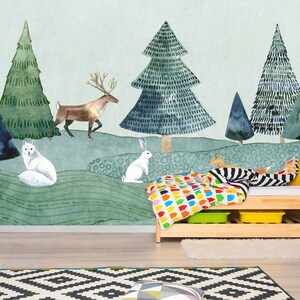 3D Cartoon Forest L06 Sfondo rimovibile Auto adesivo Extra Large Peel & Stick Wallpaper Mural AJ WALLPAPERS