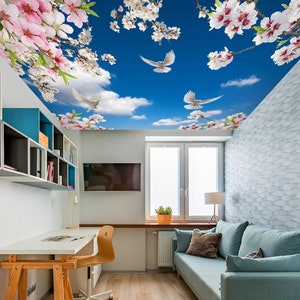 3D Free White Pigeons CA027 Ceiling Wallpaper Removable Self Adhesive Wallpaper Large Peel & Stick Wallpaper Wallpaper Mural AJ WALLPAPERS