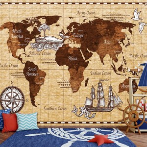 3D Mapa Marrom Vintage L1035 Papel de Parede Removível Papel de Parede Autoadesivo Extra Grande Peel & Stick Papel de Parede Mural AJ PAPÉIS DE PAREDE