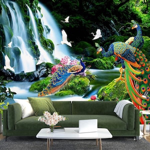3D Pfau Pfau L3078 Abnehmbare Tapete Selbstklebende Tapete Extra Großes Wandbild zum Abziehen & Aufkleben AJ WALLPAPERS