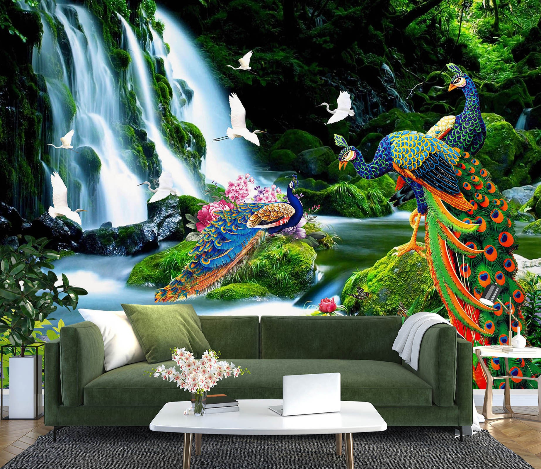 新品30枚 3D壁紙 70*70cmRp 3D Elegant Peacock L3078 Removable Wallpaper Self Adhesive