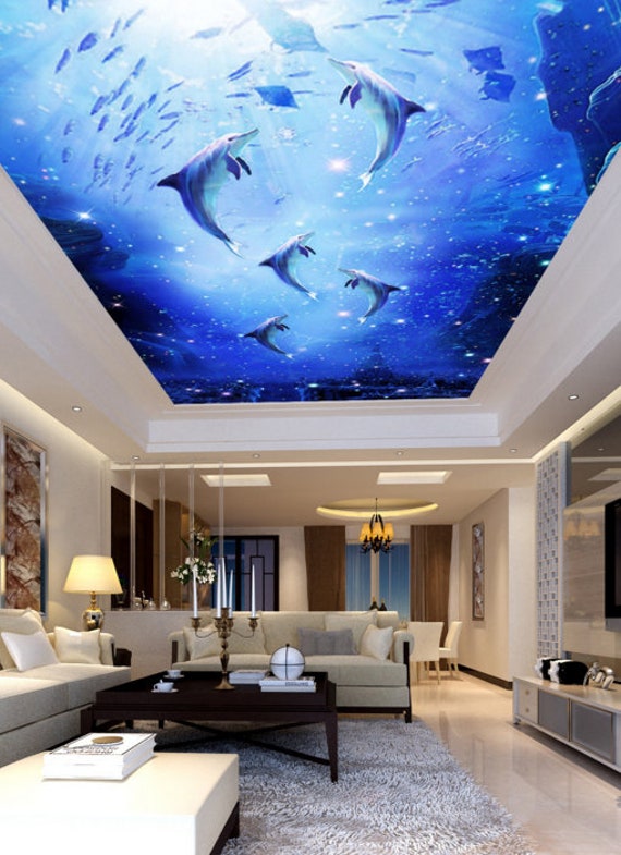 3D Blue Dolphin CC279 Ceiling Wallpaper Removable Self - Etsy